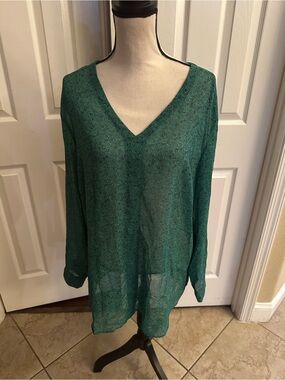 Cabi Sheer Emerald Green Paisley Blouse